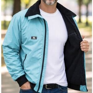 Vintage 1990s Woolrich Teal Coat Fleece Lined Harrington Bomber Jacket USA Made